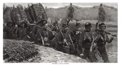 Французские сапёры под Севастополем в 1854 году (из Types et uniformes. L'armée françáise par Éduard Detaille. Париж. 1889 год)