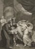 Иллюстрация к самой кровавой трагедии Шекспира "Тит Андроник", акт IV, сцена I: Лавиния предупреждает свого племянника, Люция младшего, о грозящей ему опасности. Graphic Illustrations of the Dramatic works of Shakspeare, Лондон, 1803.