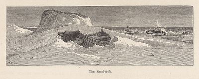 Песчаные дюны на берегу океана, Лонг-Айленд, штат Нью-Йорк. Лист из издания "Picturesque America", т.I, Нью-Йорк, 1872.