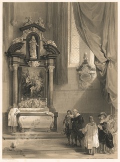 Могила Рубенса в церкви Святого Якоба (Иакова) в Антверпене. Haghe's Sketches in Belgium and Germany. Лондон, 1845