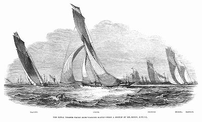 Парусная регата на Темзе, проводимая старейшим в Великобритании Королевским яхт-клубом Темзы, основанным в 1775 году (The Illustrated London News №107 от 18/05/1844 г.)
