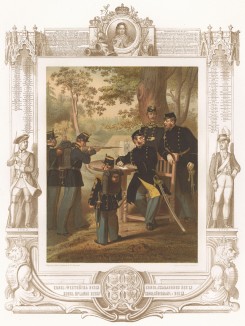 Стрельбы шведской пехоты (из "Истории шведских полков" члена шведского парламента Юлиуса Манкела. Стокгольм. 1864 год)