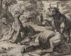 Превращение волка в камень по воле Фетиды. Гравировал Антонио Темпеста для своей знаменитой серии "Метаморфозы" Овидия, л.106. Амстердам, 1606