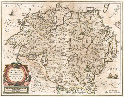 Карта провинции Ольстер. Provincia Ultonia. The province of Ulster. Составил Ян Янсониус. Амстердам, 1636
