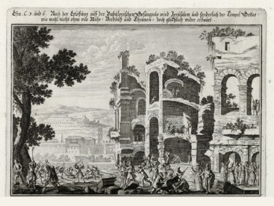 Восстановление храма в Иерусалиме (из Biblisches Engel- und Kunstwerk -- шедевра германского барокко. Гравировал неподражаемый Иоганн Ульрих Краусс в Аугсбурге в 1700 году)