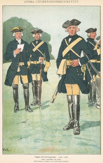 Шведские кавалеристы полка Östgöta в униформе образца 1746-78 гг. Svenska arméns munderingar 1680-1905. Стокгольм, 1911