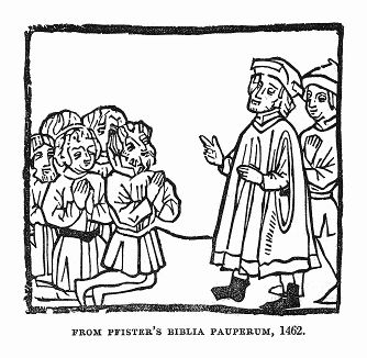 Иллюстрация из так называемой "Библии для бедных" Альбрехта Пфистера (1420 -- 1466 гг.) -- одного из первых немецких книгопечатников, работавшего в городе Бамберг (The Illustrated London News №103 от 20/04/1844 г.)