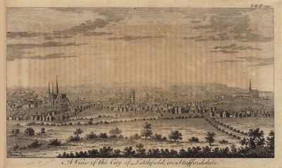Вид на город Личфилд в графстве Стаффордшир (Англия) (из A New Display Of The Beauties Of England... Лондон. 1776 г. Том 2. Лист 239)