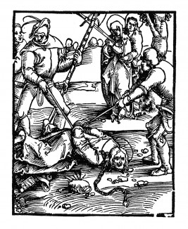 Иисус Христос, падающий под тяжестью креста. Из Speculum Passionis. Гравировал Ганс Бальдунг Грин, издал Ульрих Пиндер. Нюрнберг, 1507
