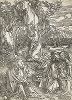 Христос на горе Елеонской (Моление о чаше). Ксилография Альбрехта Дюрера из серии "Большие Страсти", 1497-1500 гг. 