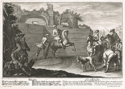Пассада (нем. Passaden, фр. les passades) – упражнение для выездки боевых лошадей. Гравюра по рисунку знаменитого немецкого художника-анималиста Иоганна Элиаса Ридингера. Аугсбург, 1722
