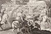 Мавры преследуют с быстрыми молосскими собаками страуса, и на шлем прилаживает перышки – символ почестей (Venationes Ferarum, Avium, Piscium, лист 62)