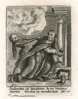 Смерть забирает Отца Эконома ("Пляски смерти" Ганса Гольбейна Младшего, гравированные Венцеслаусом Холларом (лист 15))