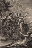 Нимфа Сиринга, преследуемая Паном, превращается в тростник богом реки (гравюра из первого тома знаменитой поэмы "Метаморфозы" древнеримского поэта Публия Овидия Назона. Париж, 1767 год)