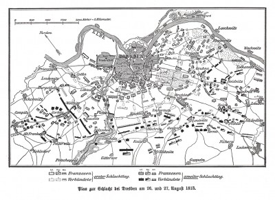 План сражения под Дрезденом 26-27 августа 1813 г. Die Deutschen Befreiungskriege 1806-1815. Берлин, 1901