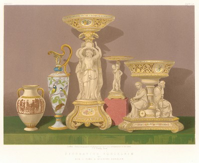 Декоративный фарфор мануфактуры Duke & Nephews по образцам этрусской майолики. Каталог Всемирной выставки в Лондоне 1862 года, т.2, л.115.