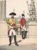 Офицер и кавалерист конной гвардии Великого герцогства Баден в униформе образца 1790 г. Uniformenkunde Рихарда Кнотеля, л.11. Ратенау (Германия), 1890