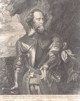 Хендрик, граф ван ден Берг (1573--1638) - голландский военачальник, состоял на службе испанской короны во время Восьмидесятилетней войны. Лист из знаменитой "Иконографии" Антониса ван Дейка.