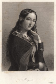 Красавица Маргарет, героиня пьесы Уильяма Шекспира "Генрих VI". The Heroines of Shakspeare. Лондон, 1850-е гг.