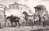 Смена лошадей на почтовой станции.  Литография Франсуа Дельпеша по рисунку Ораса Верне. 