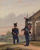 Лейтенант пехотного батальона королевства Вюртемберг проверят караул (литография из Das Koniglich Wurttembergische Militair... Вюрцбург. 1840 год)