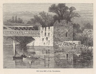 Старая мельница, разрушенная во время войны за независимость США, река Брендивайн-крик. Лист из издания "Picturesque America", т.I, Нью-Йорк, 1872.