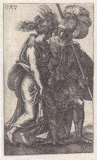 Римский воин и женщина. Гравюра Джованни Баттиста Скалтори (Гизи) по оригиналу Джулио Романо, 1539 год. 