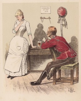 1890-е гг. Германский гусар взволновал даму (из "Иллюстрированной истории верховой езды", изданной в Париже в 1893 году)