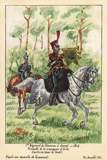 1812 г. Трубач и офицер 1-го полка французских конных егерей. Коллекция Роберта фон Арнольди. Германия, 1911-28