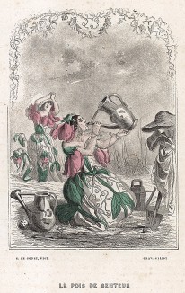 Душистый горошек, мучимый жаждой. Les Fleurs Animées par J.-J Grandville. Париж, 1847