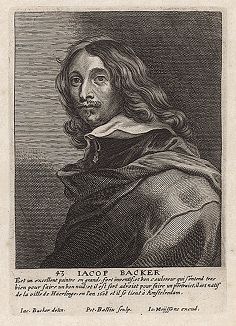 Якоб Баккер (1608 -- 1651 гг.) -- фламандский живописец и рисовальщик. Гравюра Питера де Байлю с автопортрета художника. 