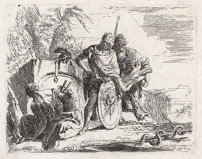 Сцена у гробницы. Офорт Джованни Баттиста Тьеполо из сюиты Varii Capricci, 1741-42 гг. 