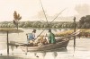 Рыбалка с плоскодонки. Из альбома The Four Seasons. Иллюстрации выполнены по старинным гравюрам. Лондон, 1950-е гг.