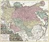 Карта Российской империи. Spatiossimum Imperium Russiae Magnae: juxta recentissimas Observationes. Составлена Георгом Маттеусом Зойтером. 1730 г. 