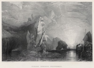 Улисс насмехается над Полифемом (лист из альбома "Галерея Тёрнера", изданного в Нью-Йорке в 1875 году)