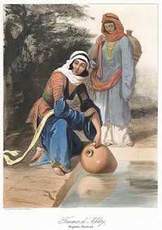 Красавицы-дагестанки из Ахты. "Costumes du Caucase" князя Гагарина, л. 50, Париж, 1840-е гг. 