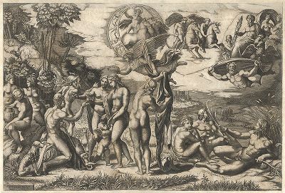 Суд Париса. Гравюра Марко да Равенна по композиции Рафаэля, ок. 1510-20 гг.