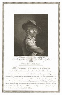 Автопортрет Аннибале Карраччи. Лист из знаменитого издания Galérie du Palais Royal..., Париж, 1786