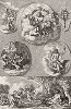 Античные рельефы с изображением Аполлона и Юпитера, а также танцы сатиров.  "Iconologia Deorum,  oder Abbildung der Götter ...", Нюренберг, 1680. 