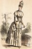 Весенний дамский туалет с пышной юбкой и приталенным жакетом. Из французского модного журнала Le Coquet, выпуск 241, 1888 год