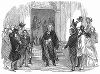 Дэниэл О’Коннелл, ирландский политический деятель покидает здание суда после судебного процесса, устроенного над ним в 1844 году за организацию ряда митингов против британо-ирландской унии (The Illustrated London News №91 от 27/01/1844 г.)