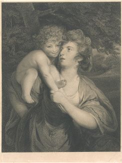 Элизабет Хартли (1750-1824) - знаменитая английская актриса в сценическом образе с маленьким Бахусом. Гравюра с оригинала Джошуа Рейнольдса. 