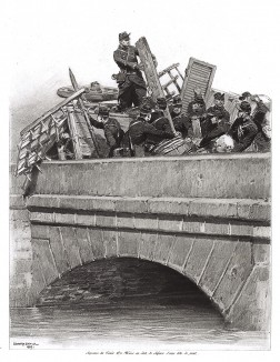 Французские сапёры возводят баррикаду на мосту (эпизод франко-прусской войны) (из Types et uniformes. L'armée françáise par Éduard Detaille. Париж. 1889 год)