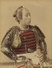 Самурай в доспехах. Крашенная вручную японская альбуминовая фотография эпохи Мэйдзи (1868-1912). 
