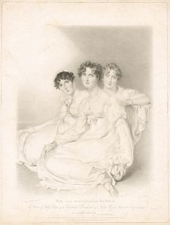 Леди Присцилла Энн Бергеш, графиня Вестморленд со своими сестрами, леди Эмили Гэрриэт Раглен и леди Мэри Шарлотт Энн Баго. Гравюра по рисунку сэра Томаса Лоуренса. 