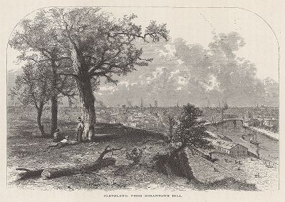 Вид на Кливленд, штат Огайо, с холма Скрантон-хилл. Лист из издания "Picturesque America", т.I, Нью-Йорк, 1872.