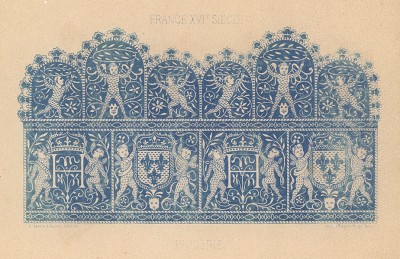 Французская ренессансная вышивка с гербовыми и растительными орнаментами (из Les arts somptuaires... Париж. 1858 год)