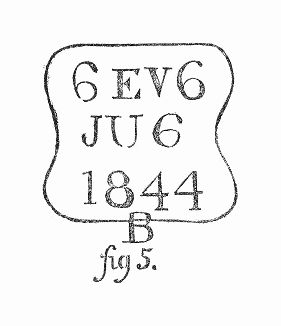 Штамп с датой и точным временем, проставляемый на служебных письмах, используемый почтовым управлением Великобритании в 1844 году (The Illustrated London News №113 от 29/06/1844 г.)
