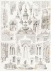 Различные архитектурные элементы, рисованные с натуры во время путешествия по Египту в 1838 году (из "Путешествия на Восток..." герцога Максимилиана Баварского. Штутгарт. 1846 год (лист XLIII))