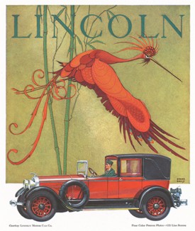 Реклама автомобиля Линкольн, модель 1927 года. Иллюстрация  американского художника и иллюстратора Уинтропа С. Дэвиса.   